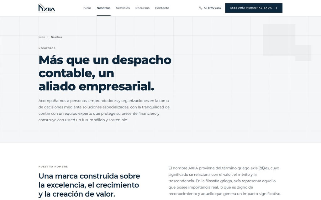 Página Nosotros de AXIIA Professional Services
