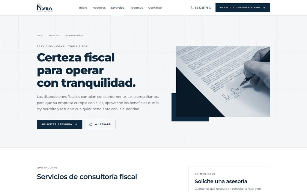 Página de consultoría fiscal de AXIIA