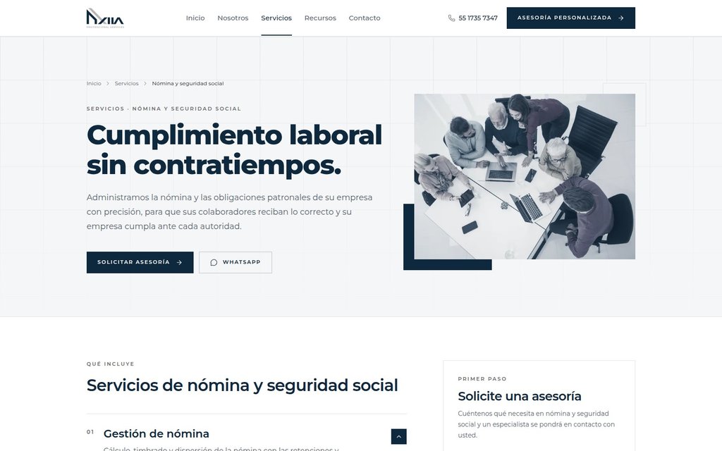 Página de nómina y seguridad social de AXIIA
