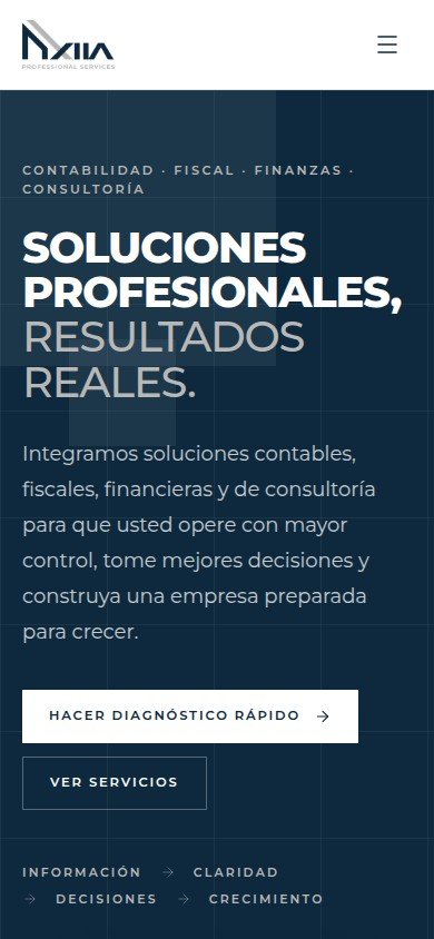 Sitio de AXIIA Professional Services en celular