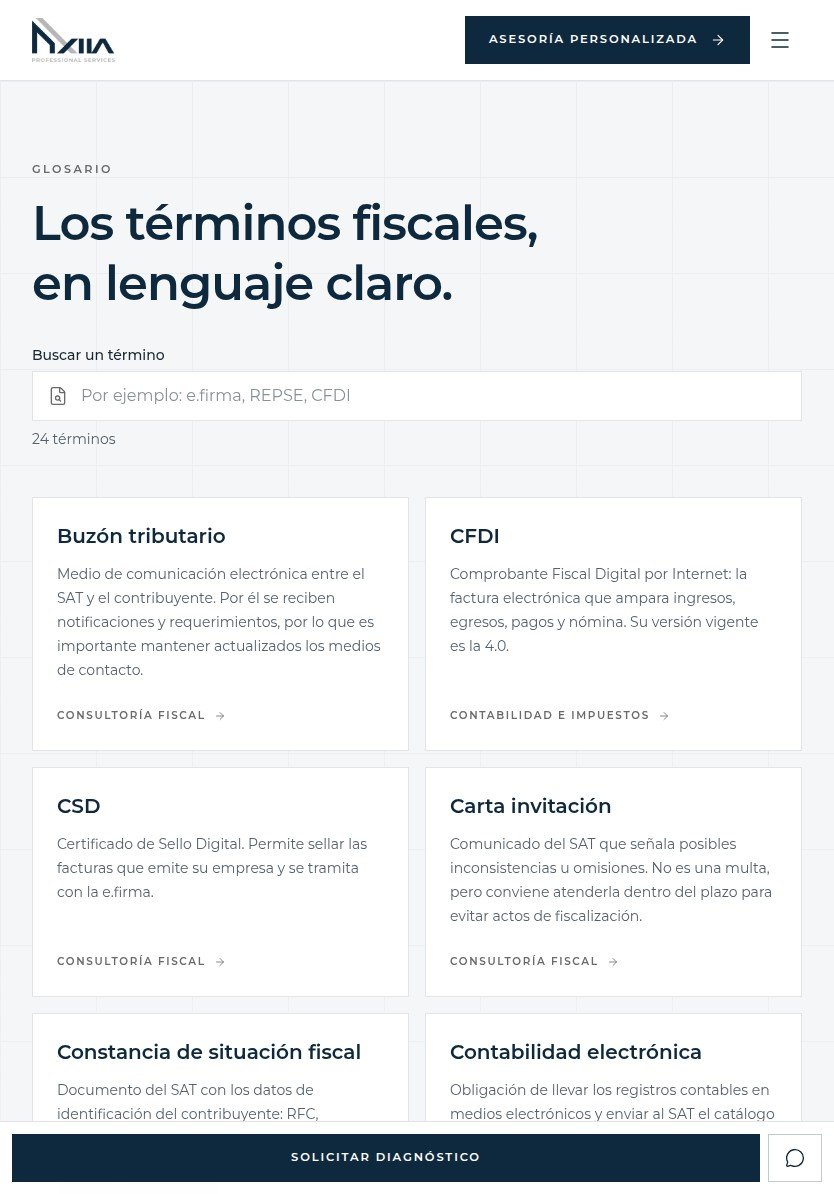 Glosario de términos fiscales de AXIIA en tablet