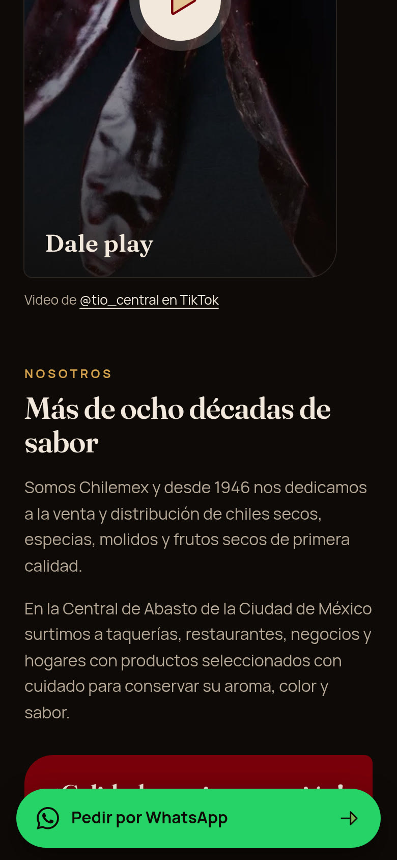 Sección intermedia de la tarjeta digital de Chilemex en celular