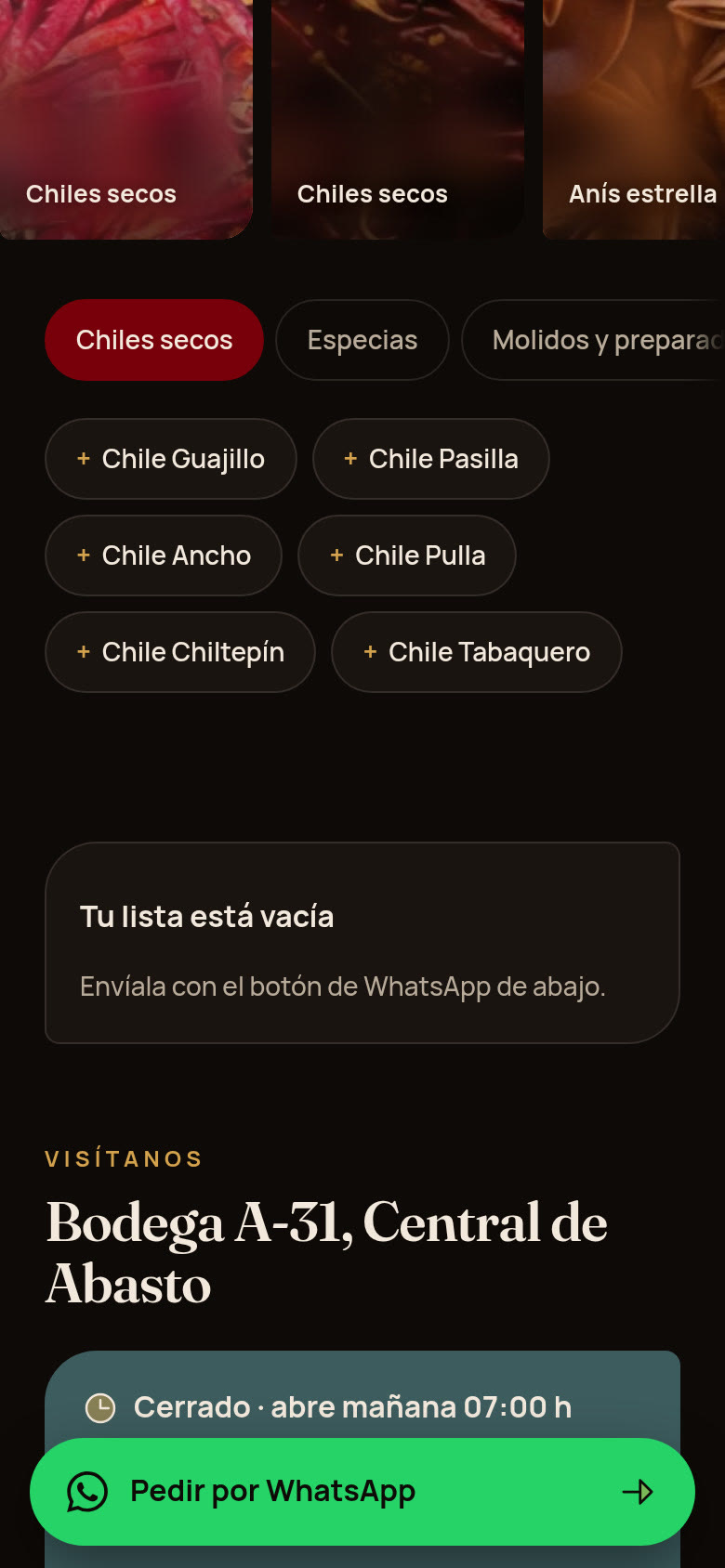 Sección inferior de la tarjeta digital de Chilemex en celular