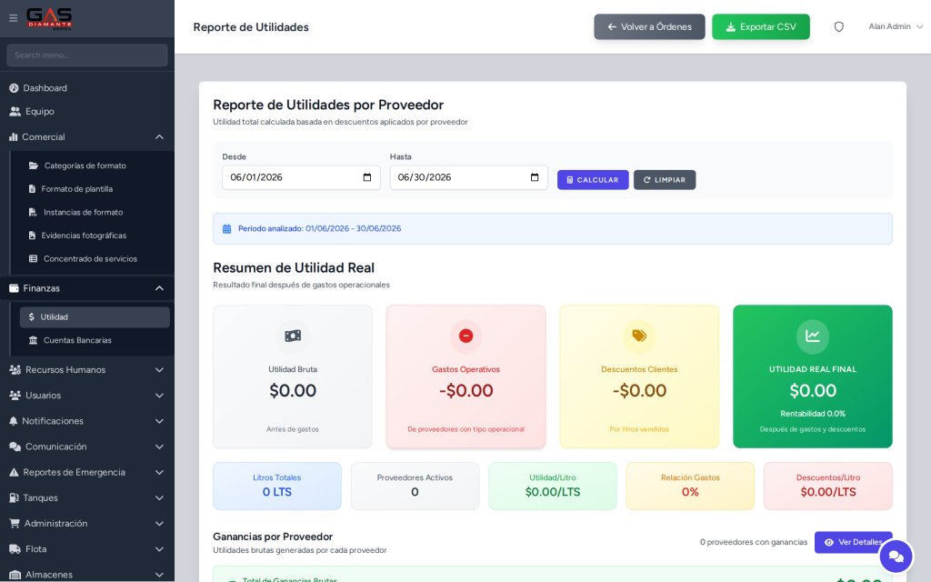 Modulo de Finanzas con analisis de utilidad en el CRM Gas Diamante