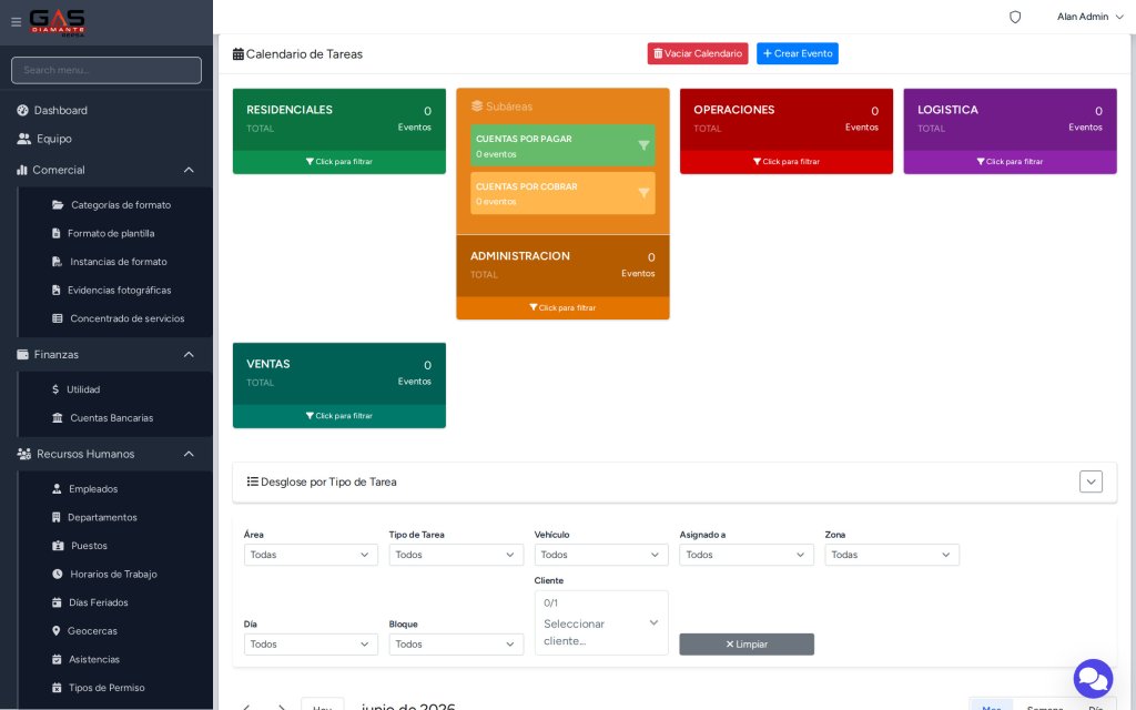 Calendario de eventos del CRM Gas Diamante