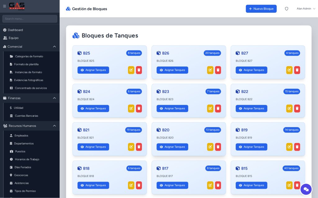 Gestion de Bloques de tanques en el CRM Gas Diamante
