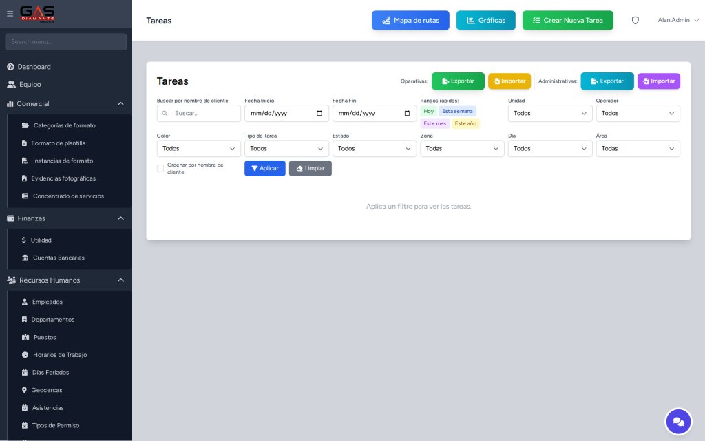 Modulo de Tareas y logistica de reparto del CRM Gas Diamante