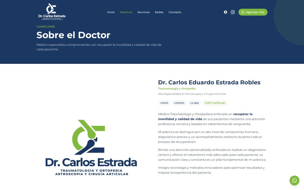 Pagina Nosotros del sitio del Dr. Carlos Estrada