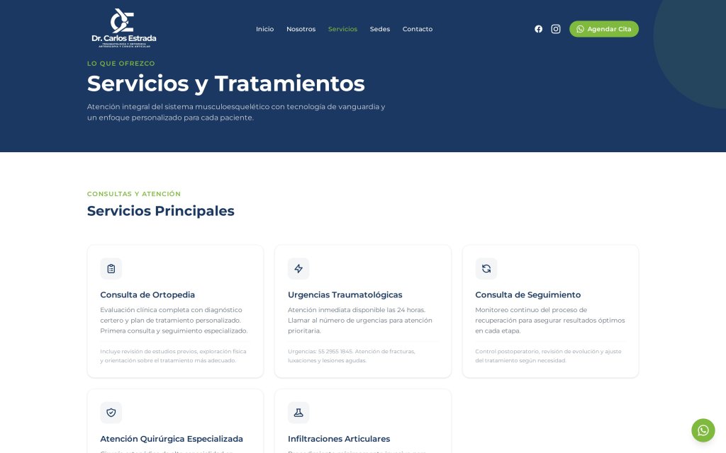 Pagina de Servicios y Tratamientos del sitio del Dr. Carlos Estrada