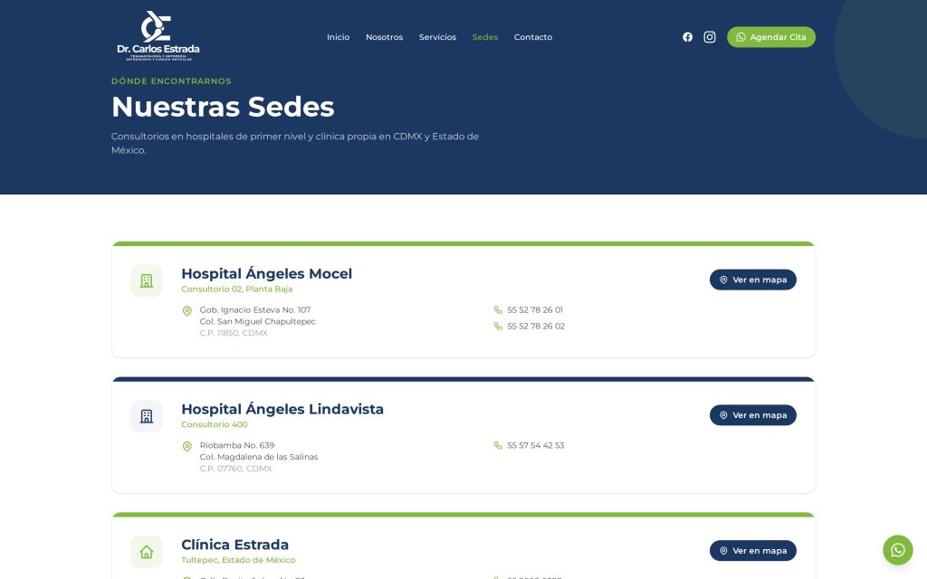 Pagina de Sedes del sitio del Dr. Carlos Estrada