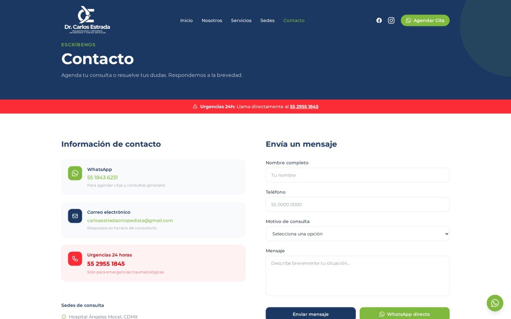 Pagina de Contacto del sitio del Dr. Carlos Estrada