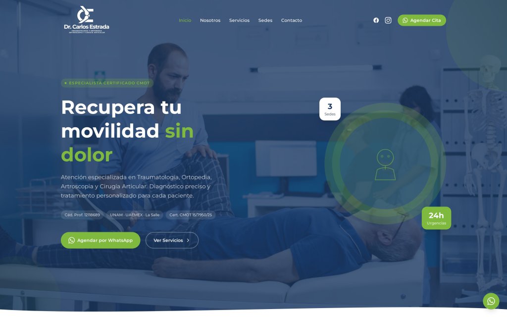 Pagina de inicio del sitio del Dr. Carlos Estrada, traumatologia y ortopedia