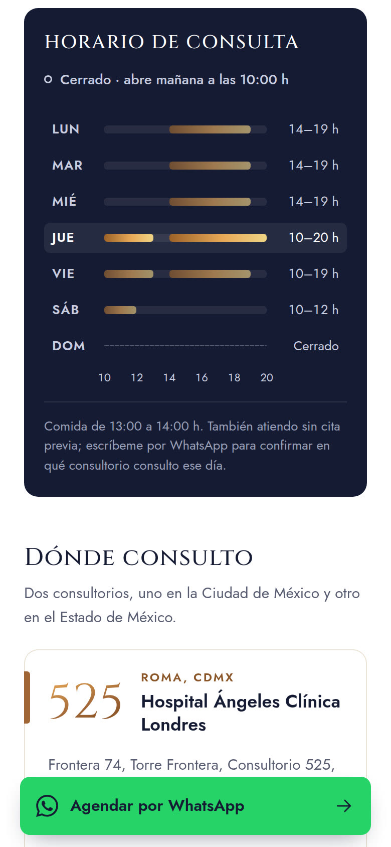 Sección intermedia de la tarjeta digital de Dr. Guillermo Durán en celular