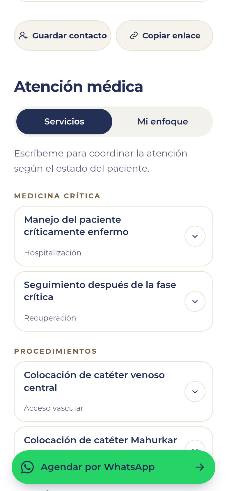 Sección inferior de la tarjeta digital de Dr. Gustavo Saucedo en celular