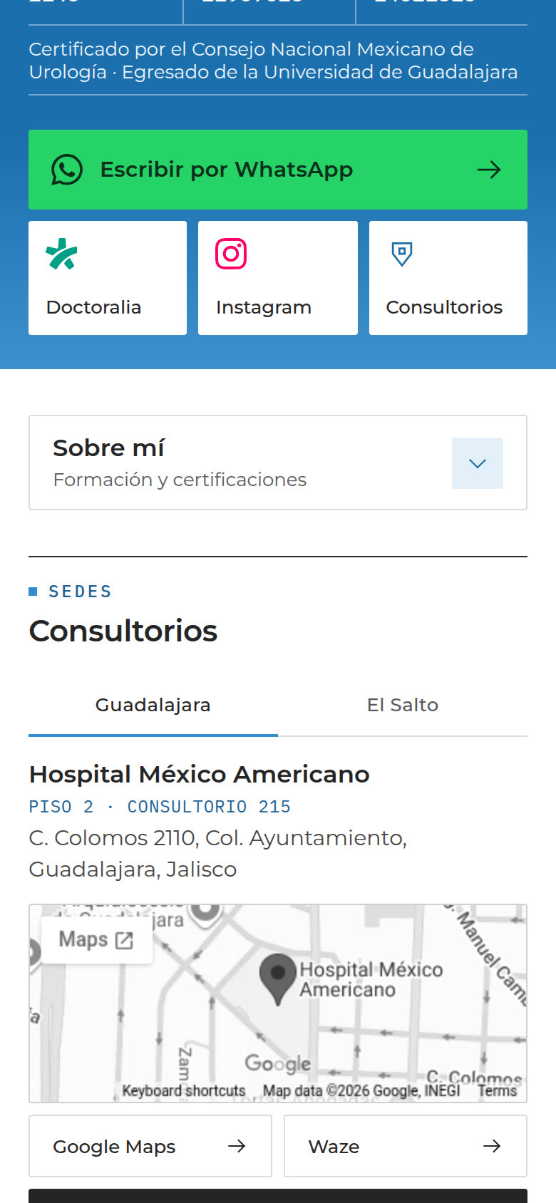 Sección intermedia de la tarjeta digital de Dr. Roberto Ochoa en celular