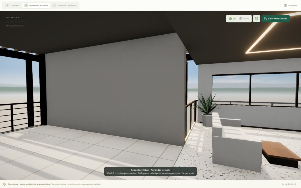 Recorrido virtual de Espacio con ambiente de día: terraza y sala de espera con vista al exterior