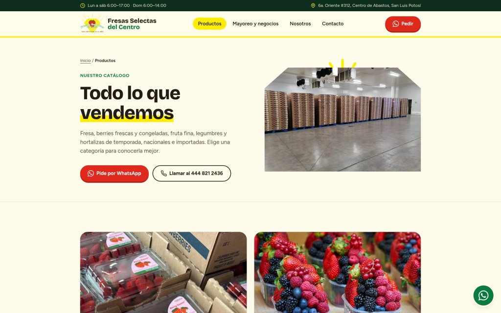 Catálogo de productos del sitio de Fresas Selectas del Centro