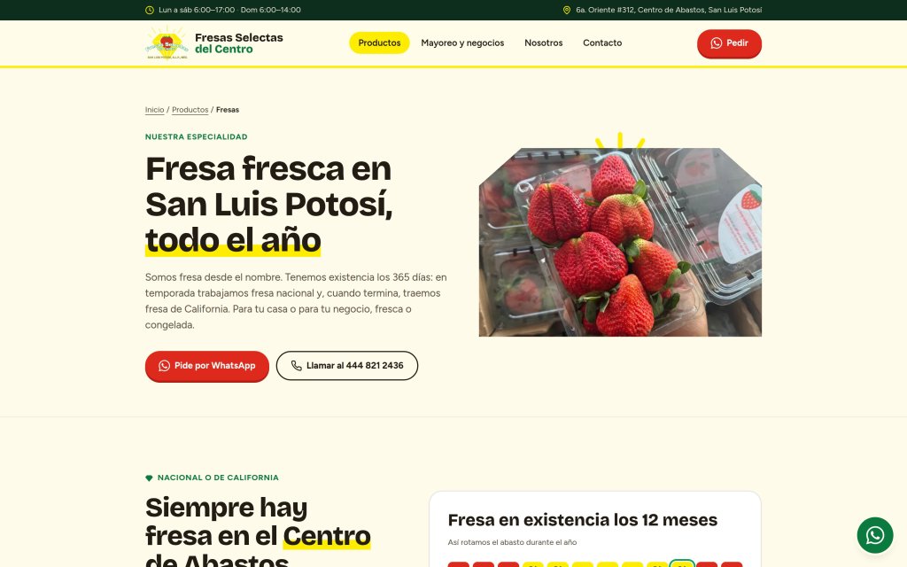 Página de fresas del sitio de Fresas Selectas del Centro, con fresa disponible todo el año
