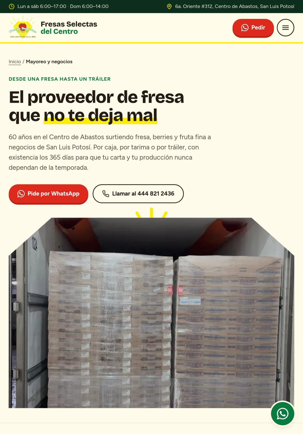 Mayoreo y negocios del sitio de Fresas Selectas del Centro en tablet