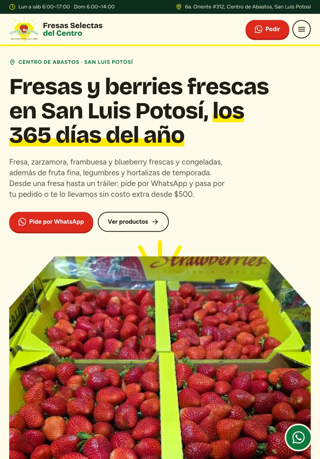 Inicio del sitio de Fresas Selectas del Centro en tablet