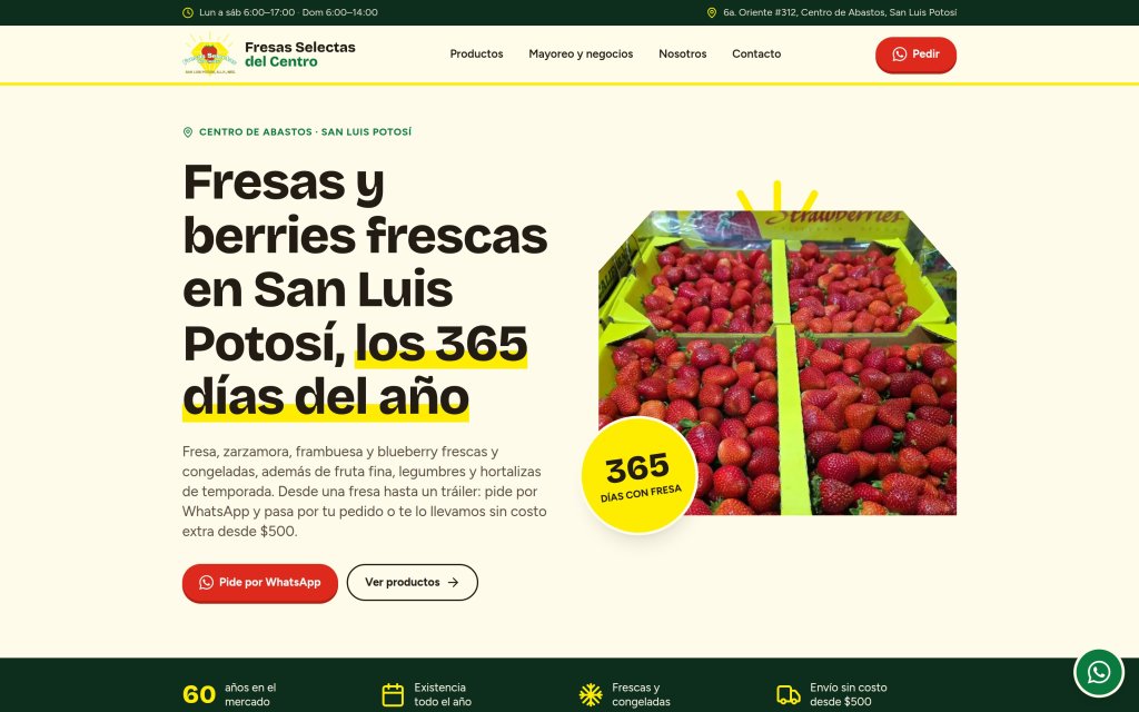 Página de inicio del sitio de Fresas Selectas del Centro: fresas y berries en San Luis Potosí