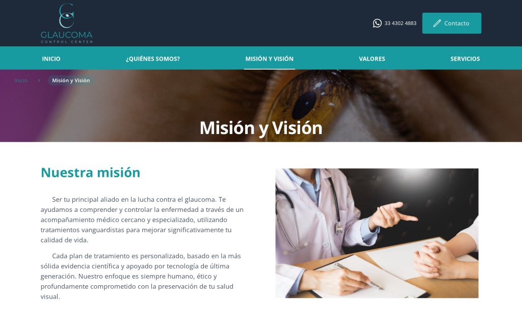 Pagina Mision y Vision del sitio Glaucoma Control Center