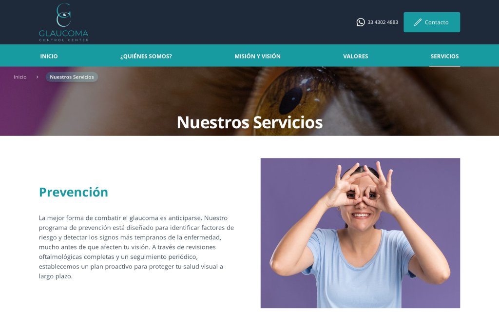Pagina de Servicios del sitio Glaucoma Control Center