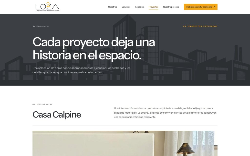 Página de proyectos ejecutados del sitio de LO2A