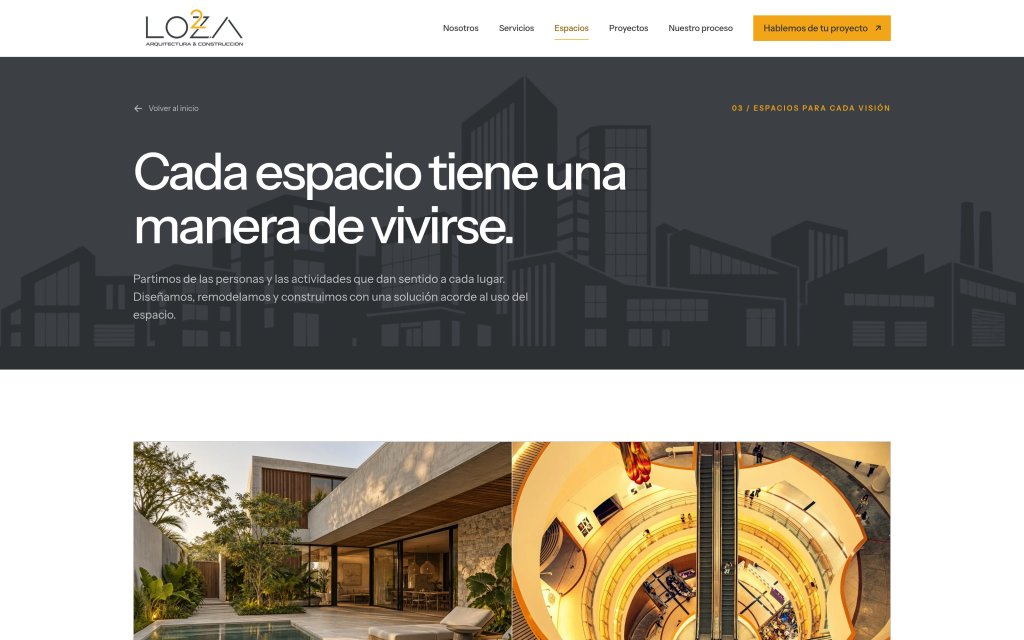 Página de espacios del sitio de LO2A