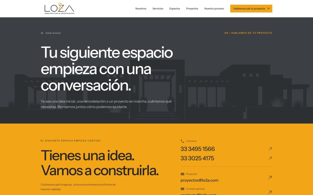 Página de contacto del sitio de LO2A