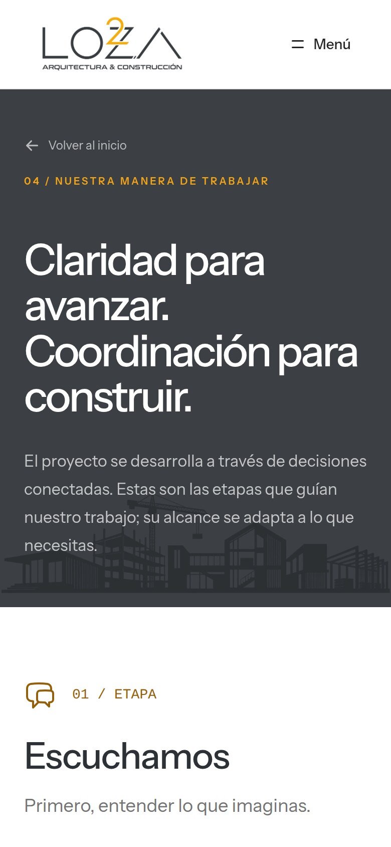 Proceso de trabajo del sitio de LO2A en celular