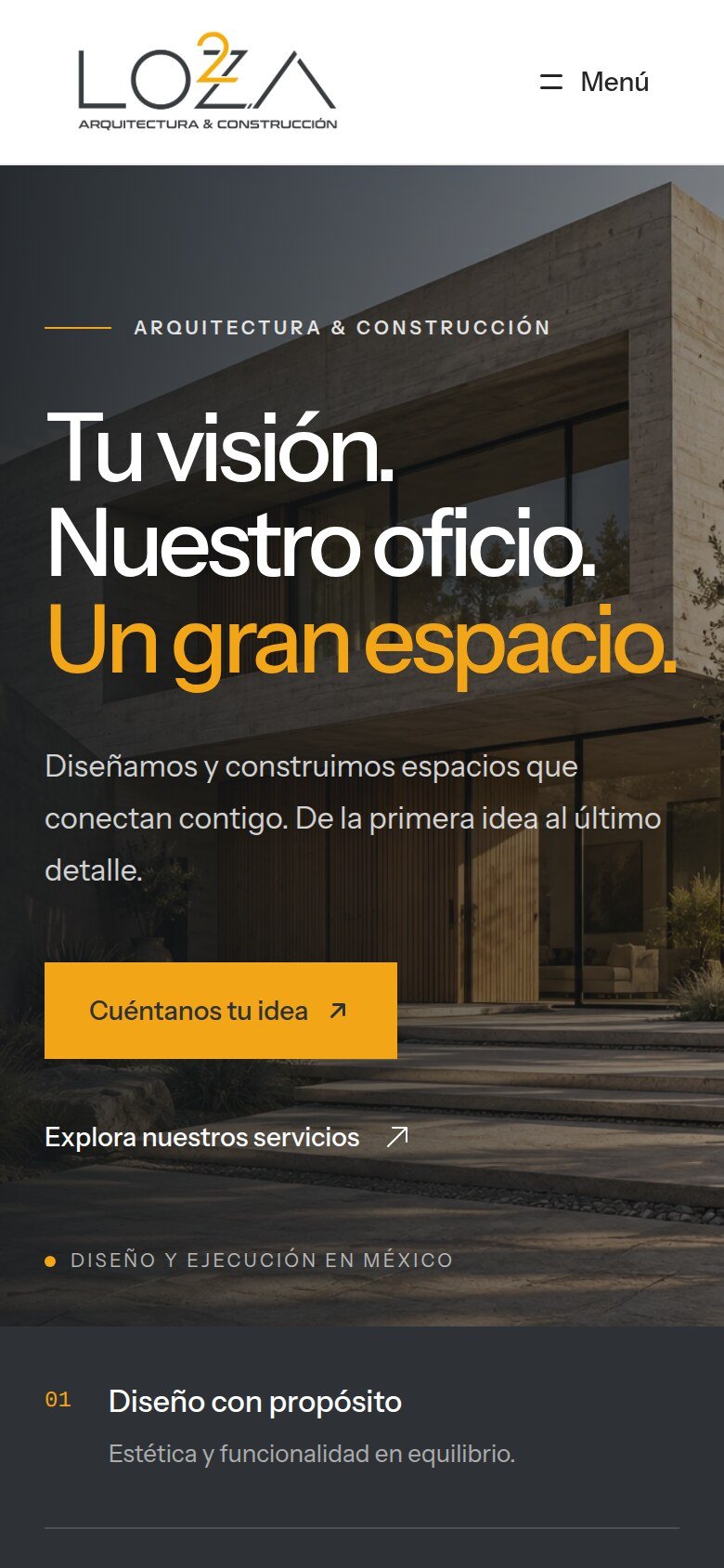 Inicio del sitio de LO2A en celular