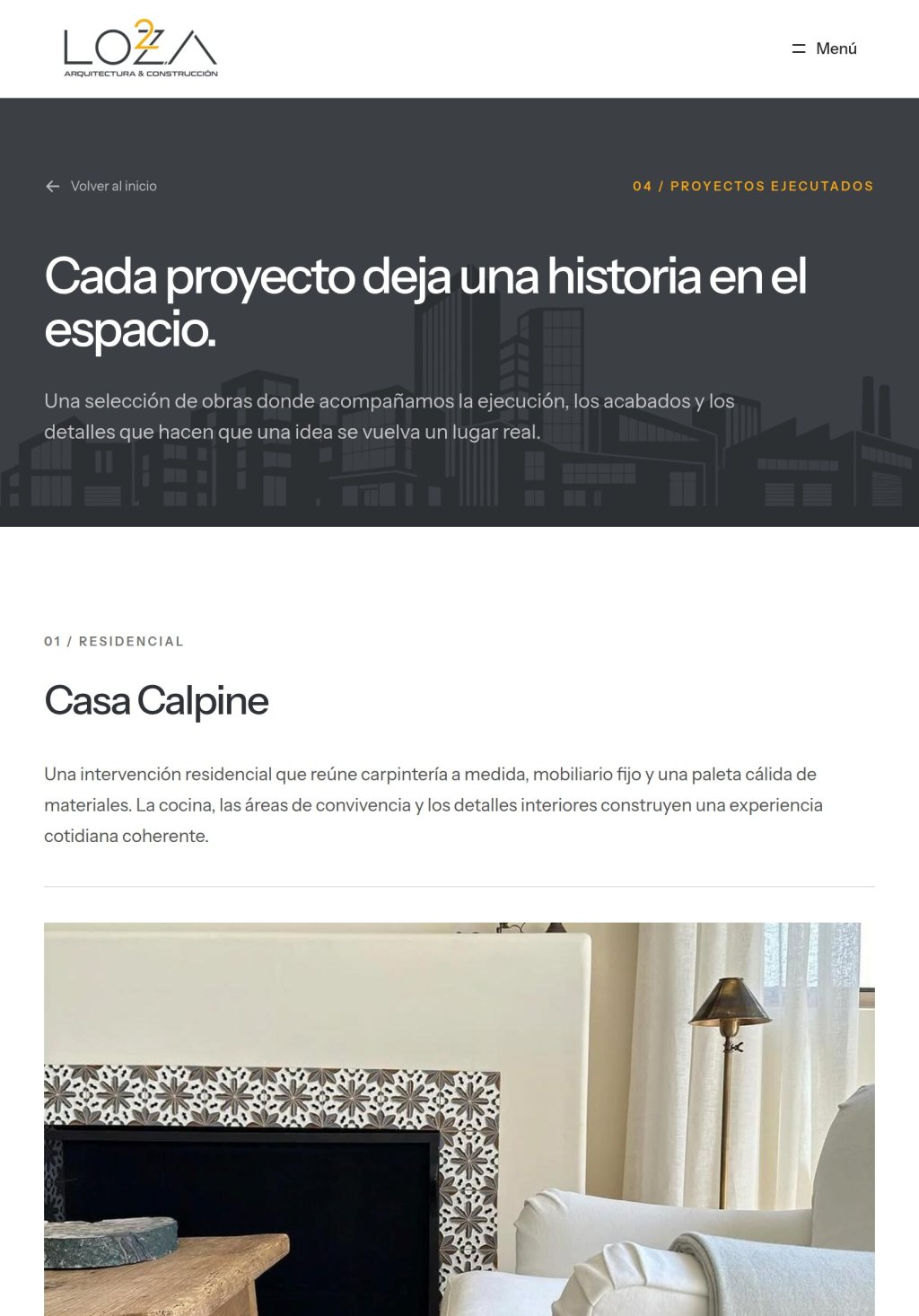 Proyectos del sitio de LO2A en tablet