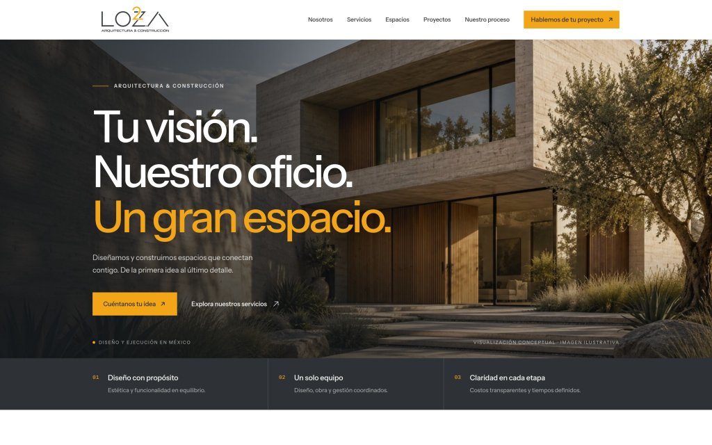 Página de inicio del sitio de LO2A Arquitectura & Construcción