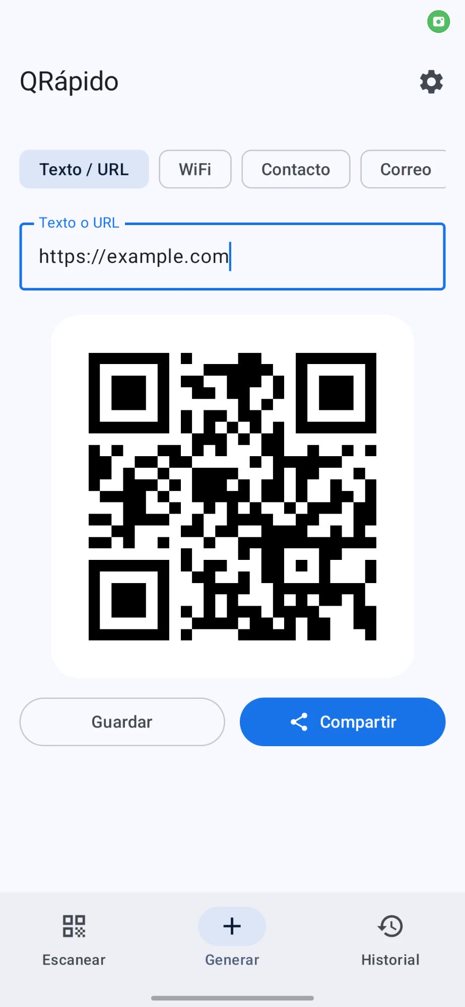 Generador de códigos QR de QRápido creando un QR a partir de un enlace