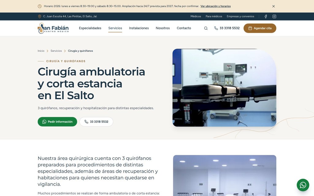 Cirugía y quirófanos de Centro Médico San Fabián