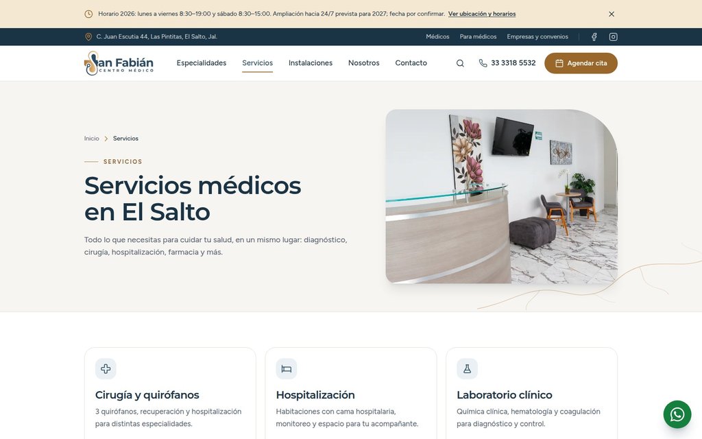 Servicios hospitalarios de Centro Médico San Fabián