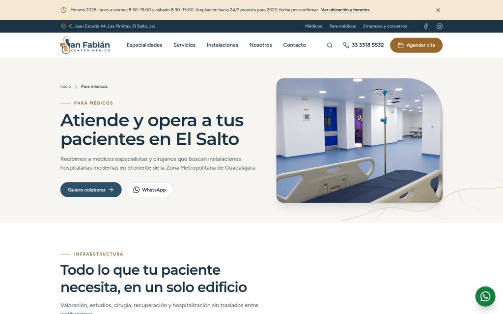 Página para médicos y cirujanos de Centro Médico San Fabián