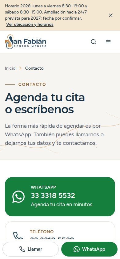 Contacto de Centro Médico San Fabián en celular