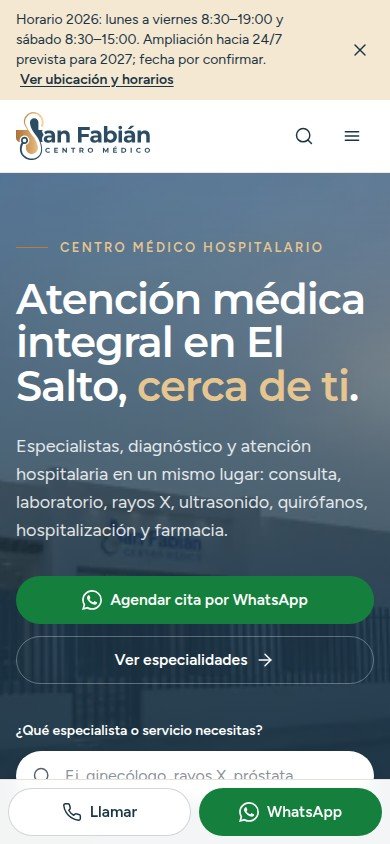 Inicio de Centro Médico San Fabián en celular