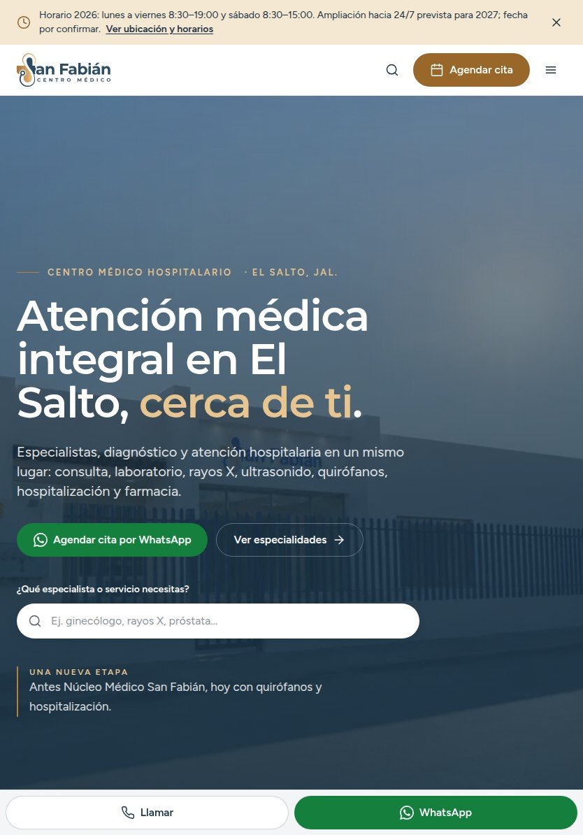 Inicio de Centro Médico San Fabián en tablet