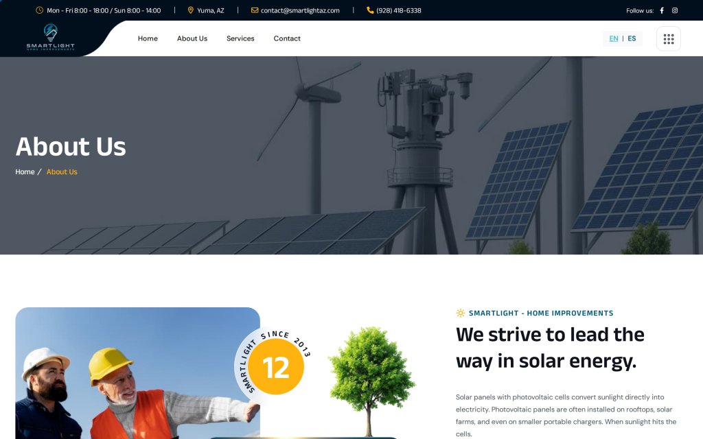 Pagina About Us del sitio SmartLight Home Improvements