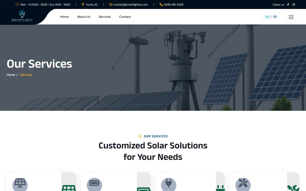 Pagina de Servicios del sitio SmartLight Home Improvements